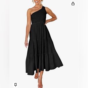 NWOT Amazon Black One shoulder dress sz L bridal wedding guest smocked